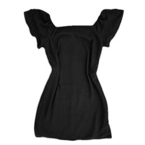 Betsey Johnson Black Mini Dress with Long Back Zipper, Size 6, Off Shoulder Chic